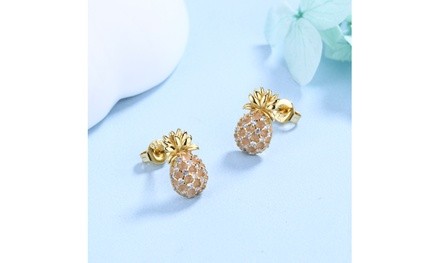 Pineapple Studs with Swarovski Crystals in 18k Gold