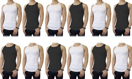 Men's Cotton Black and White A-Shirts (12-Pack) 