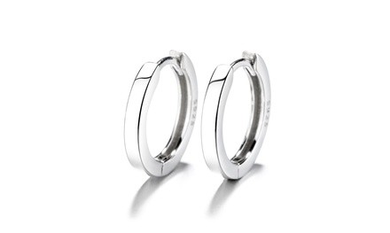 Sterling Silver Petite Huggie 16 mm Hoop Earrings