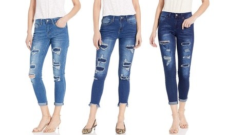 CG Jeans High Waisted Ripped and Patched Blue Denim Pants. Plus Sizes Available.