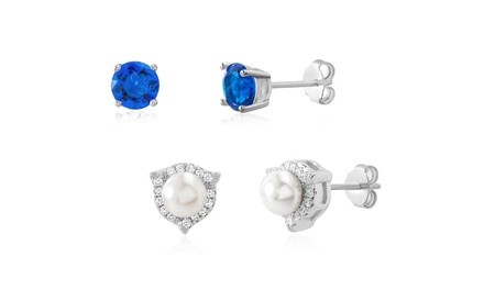 Small Wonders Children's Cubic Zirconia & Freshwater Pearl Earring Set In Silver