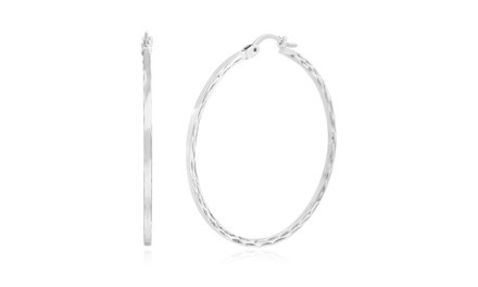 Nina & Grace Polished 40mm Textured Hoop Earring in Sterling Silver