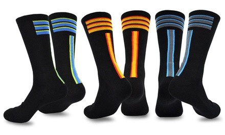 TeeHee Men's Half Cushion Black Sport Stripe Crew Socks (3 Pairs)