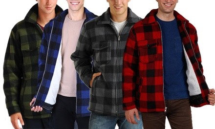 Maxxsel Men's Buffalo Plaid Sherpa-Lined Fleece Zipper Jacket (S-5XL & LT-3XLT)