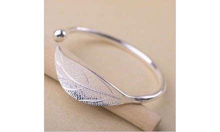 Elegant Ladies Leaves 925 Sterling Silver Opening Bangle Bracelet 