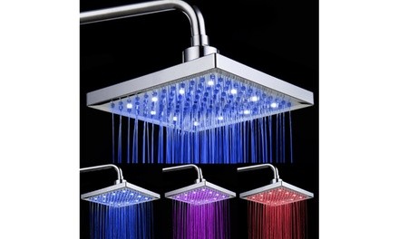 LED 3 Color Changing Stainless Steel Square Shower head 