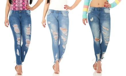 CG Jeans Perfect Rise Ripped, Distressed, and Torn Ankle Skinny Jeans. Plus Sizes Available.