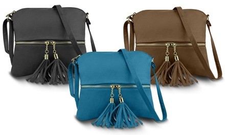 Genuine Leather Tassel Cross-Body Purse