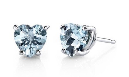 14k White Gold 1.50 Carat Heart Shape Aquamarine Stud Earrings