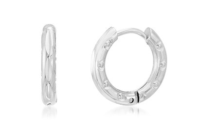 Nina & Grace Diamond Cut Huggie Hoop Earring In Stainless Steel 