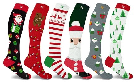 XTF Holiday Fun Knee-High Compression Socks (3 or 6 Pairs)