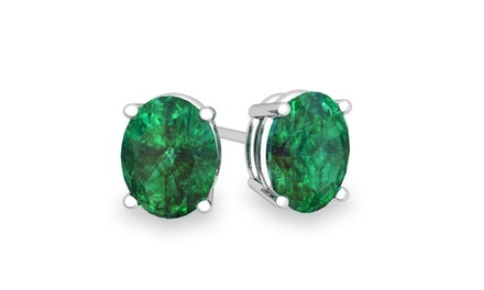 2.00 CTTW Emerald Oval Cut Studs in Sterling Silver by Valencia Gems