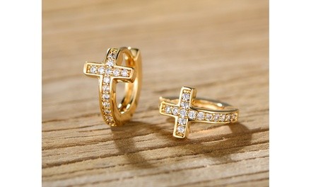 Barzel Crystal Cross Earrings Made With 18k Gold plated And Swarovski Crystal