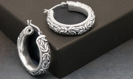 Artisan Sterling Silver Byzantine Hoop Earrings by Verona