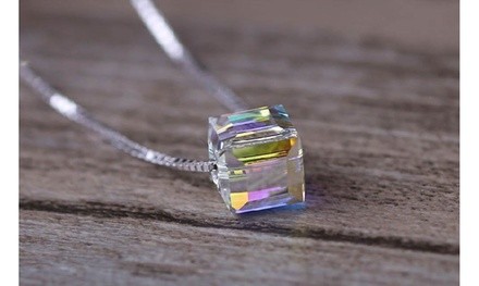 Aurora Borealis Crystal Cube Necklace Made with Swarovski Crystal