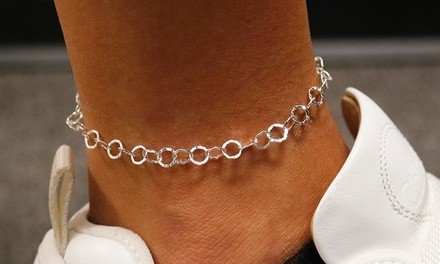 Italian Sterling Silver Hammered Ring Link Artisan Anklet by Verona
