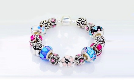 Multi Color Floral Murano Glass Crystal Bracelet with Swarovski Elements