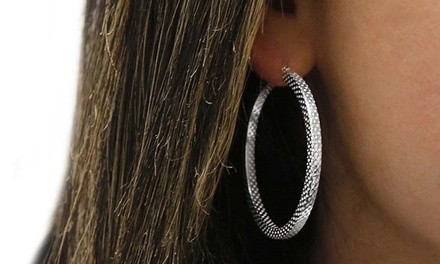 Italian Sterling Silver 30m or 40mm Laser Cut Etched Hoop Earrings 