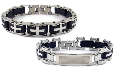 Men's Stainless Steel Cross Link Bracelet