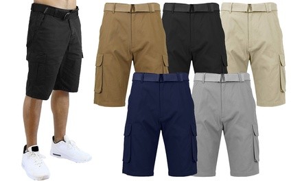 Men's Belted Cotton Flex Stretch Cargo Shorts (30-42)