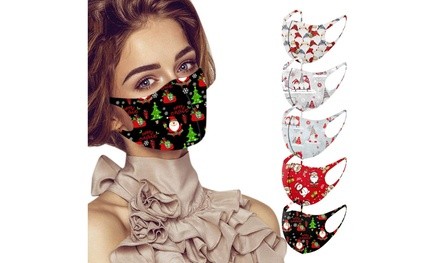 5PCS Adult Christmas Print Washable Reusable Mouth Face Windproof  Face Mask