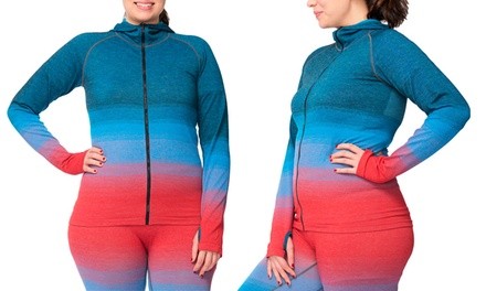 Women's Plus-Size Active Blue-Red Ombre Zip-Front Hooded Jacket