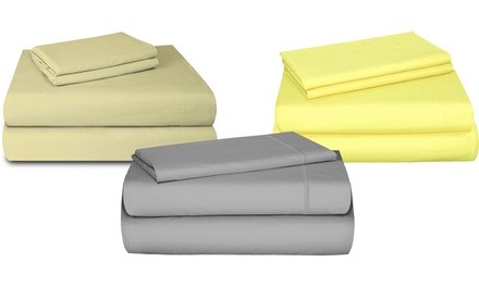 SUN WASHED Hotel Sheets 100% Cotton Percale Weave 4 Piece Sheet Set