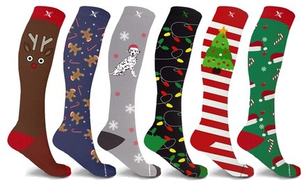 XTF Holiday Joy Knee High Compression Socks (3- or 6-Pairs)