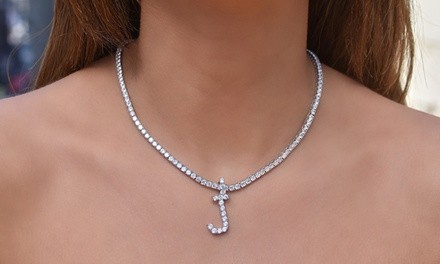 62.00 CTTW Cubic Zirconia Prong Initial Tennis Necklaces by Elements of Love