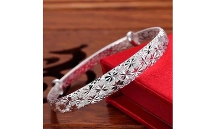 Women's 925 Sterling Silver Adjustable Spark Pattern Fashion Bangle Bracelets