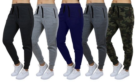 4-Pack Women's Loose-Fit Fleece & High Waist Terry Joggers with Zipper Pockets (S-2XL). Plus Sizes Available.