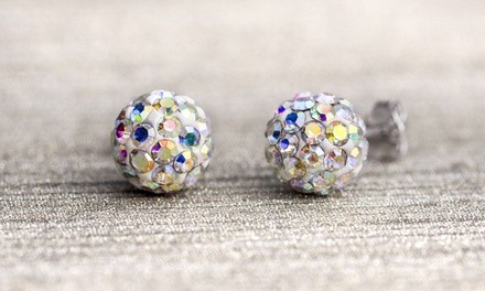 Lesa Michele Multi-Color Silver Ball Stud Earrings with Crystals from Swarovski