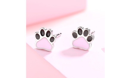 Sterling Silver Paw Print Stud Earrings