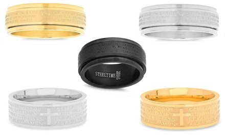 Steeltime Men's Stainless Steel Our Father Prayer Band Ring