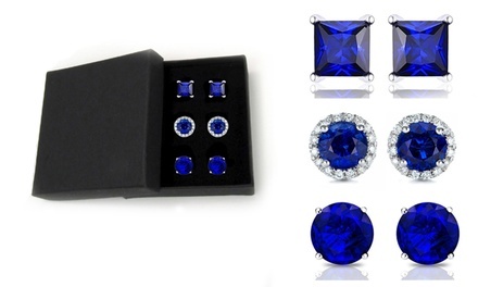 7.00 CTTW Set of 3 Sapphire Sterling Silver Studs by Valencia Gems