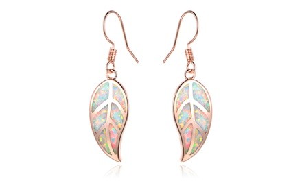 Fire Opal Leaf Earrings in 18K Rose Gold Plating by Peermont