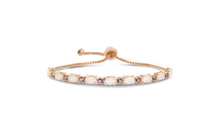 Nina & Grace Lab-Created Opal & CZ Adjustable Slider Bracelet in Sterling Silver