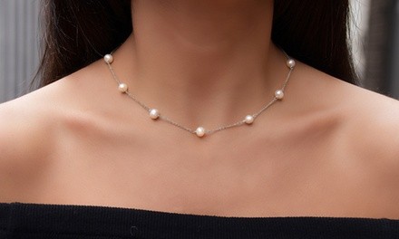 Genuine Freshwater Pearl Necklace in Sterling Silver by Gemma Luna