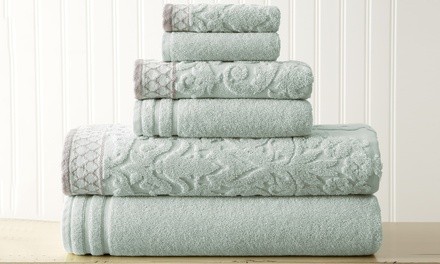 Damask Jacquard Embellished Border Towel Set (6-Piece)