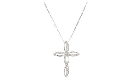 Infinity Cross 14k White Gold Plated Diamond Accent Infinity Pendant Necklace