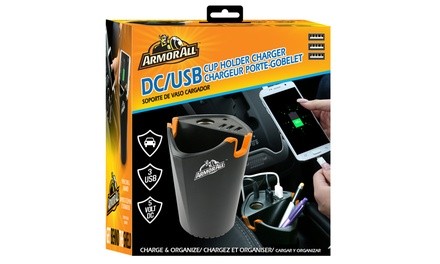 Armor All DC/USB Car Cup Holder Charger and Organizer with 3 USB Ports