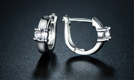 18k White Gold Huggies Made With Swarovski Crytsals