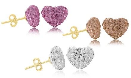 Crystal Puff Heart Studs with Solid 14 Karat Gold Post Made with Swarovski Elements