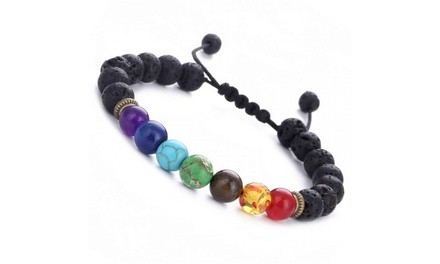 Adjustable 7 Genuine Chakra Healing Lava Stone Bead Bracelet and diffuser