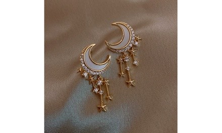 Asymmetric Gold Moon Star Petite Minimalist Stud Earrings For Women