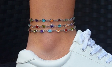 Rainbow Bezel Set Anklets Made With Swarovski Elements (Multiple Options)