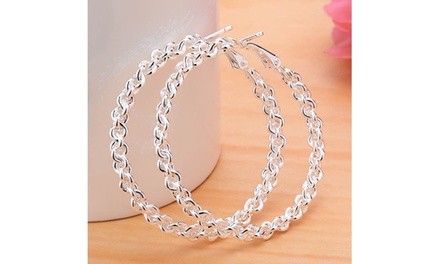 Women's S925 Silver Big Hoop Ear Circle Round Earrings