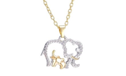 18K Gold Plated Mom & Baby Elephants Pendant Necklace Charm