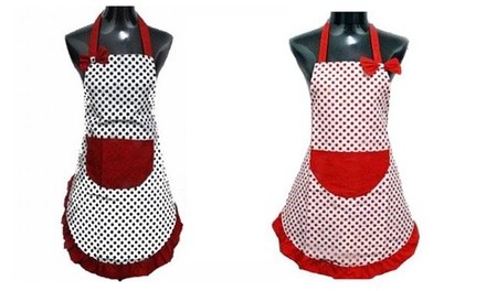 Polka Dot Pattern Bow Knot Cooking Apron With Frills