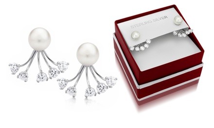 Solid Sterling Silver Front and Back Earrings With Pearl By Sophia Lee